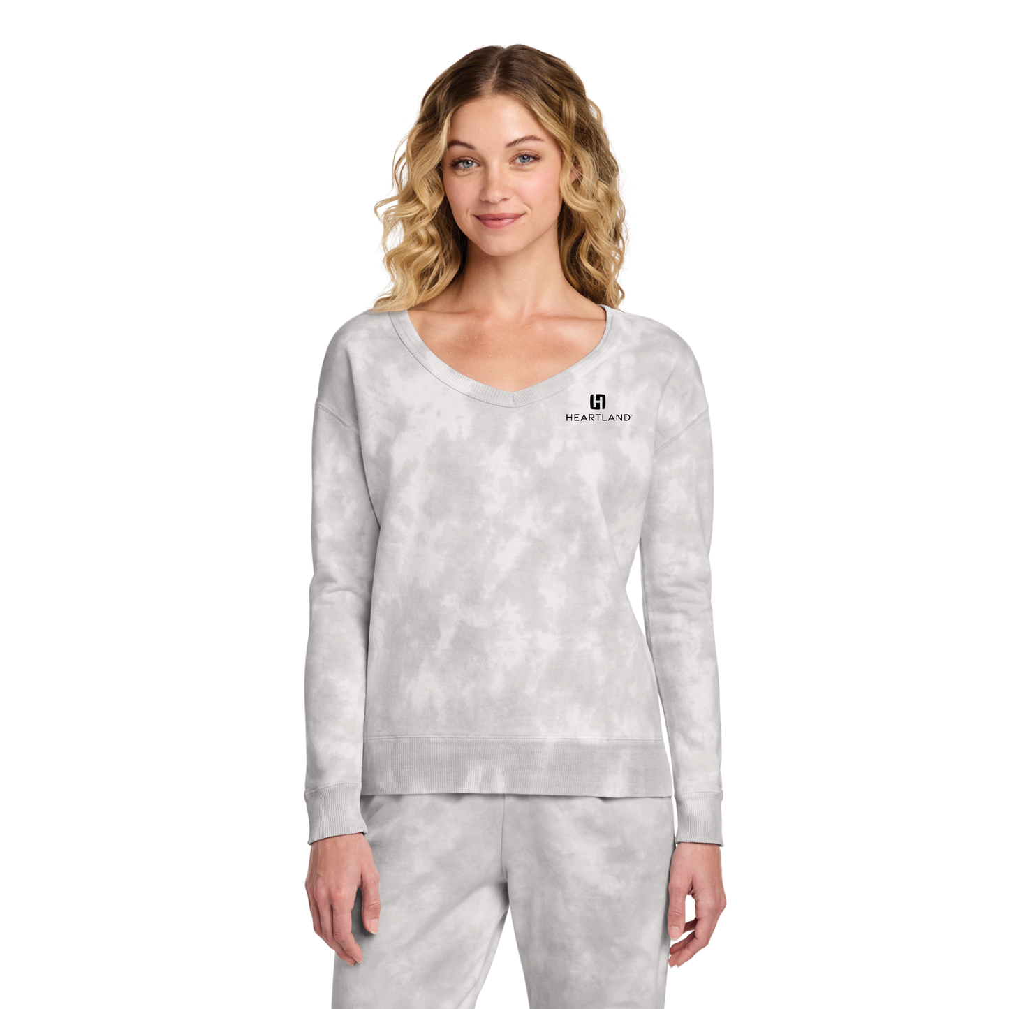 Port & Co™ Women's Beach Wash® Cloud Tie-Dye V-Neck Sweatshirt